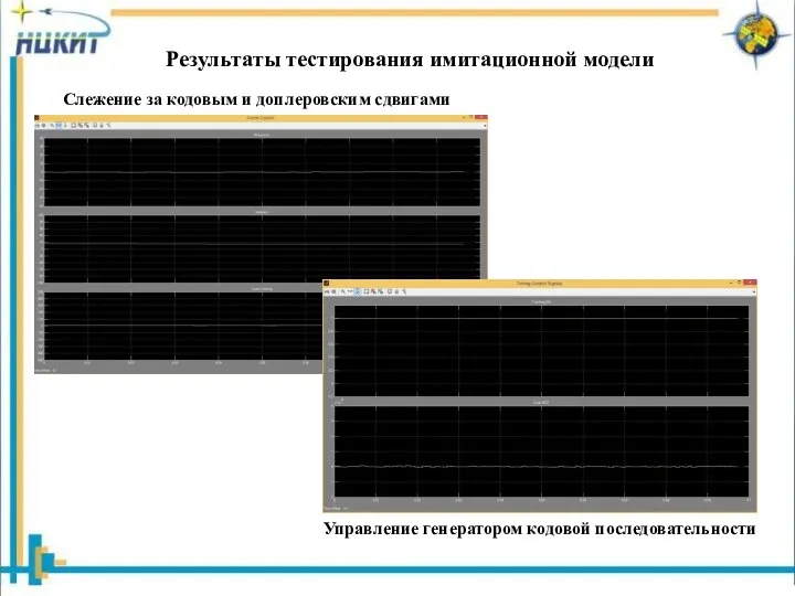 Результаты тестирования имитационной модели Слежение за кодовым и доплеровским сдвигами Управление генератором кодовой последовательности