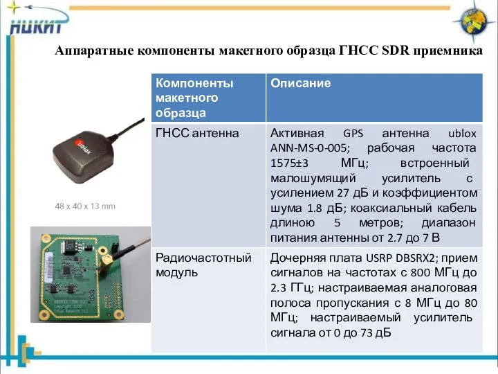 Аппаратные компоненты макетного образца ГНСС SDR приемника