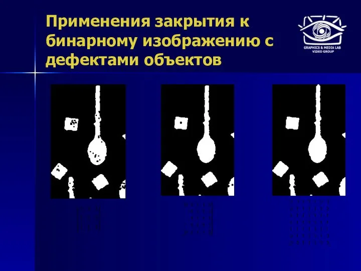 Применения закрытия к бинарному изображению с дефектами объектов