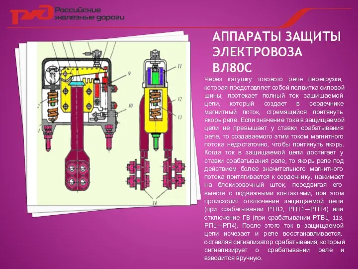 АППАРАТЫ ЗАЩИТЫ ЭЛЕКТРОВОЗА ВЛ80С Через катушку токового реле перегрузки, которая представляет