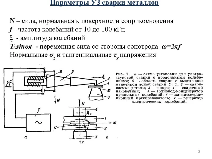 Параметры УЗ сварки металлов . N – сила, нормальная к поверхности