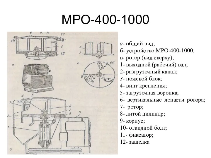 МРО-400-1000 а- общий вид; б- устройство МРО-400-1000; в- ротор (вид сверху);