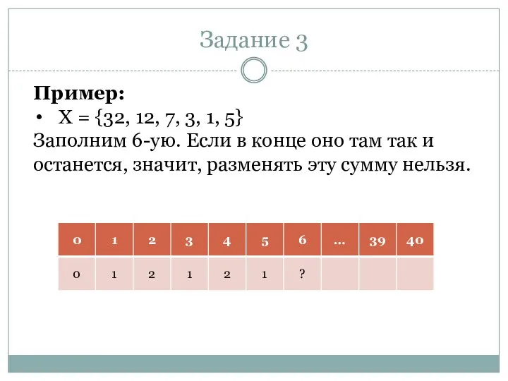 Задание 3 Пример: X = {32, 12, 7, 3, 1, 5}