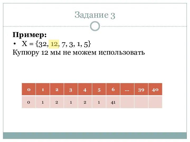 Задание 3 Пример: X = {32, 12, 7, 3, 1, 5}