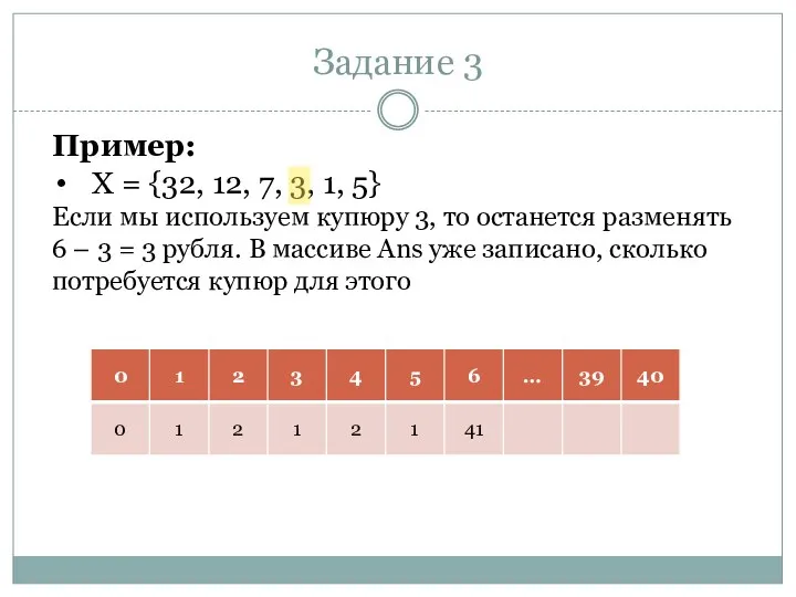 Задание 3 Пример: X = {32, 12, 7, 3, 1, 5}