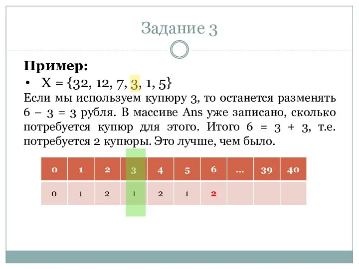 Задание 3 Пример: X = {32, 12, 7, 3, 1, 5}