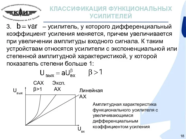 КЛАССИФИКАЦИЯ ФУНКЦИОНАЛЬНЫХ УСИЛИТЕЛЕЙ 3. – усилитель, у которого дифференциальный коэффициент усиления