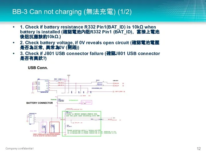 BB-3 Can not charging (無法充電) (1/2) 1. Check if battery resistance