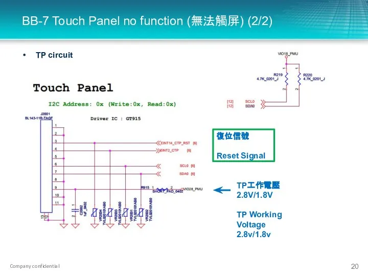 BB-7 Touch Panel no function (無法觸屏) (2/2) TP circuit TP工作電壓2.8V/1.8V TP