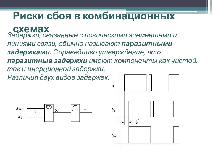 Риски сбоя в комбинационных схемах Задержки, связанные с логическими элементами и