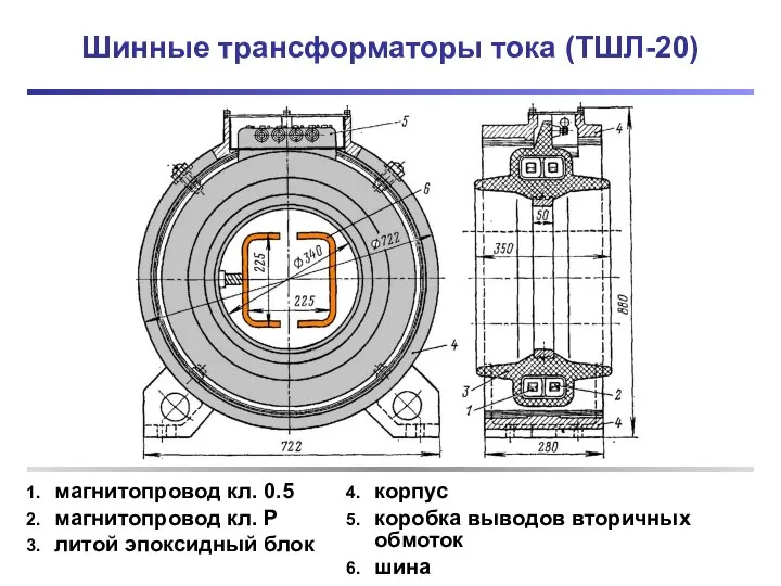 Шинные трансформаторы тока (ТШЛ-20) магнитопровод кл. 0.5 магнитопровод кл. Р литой