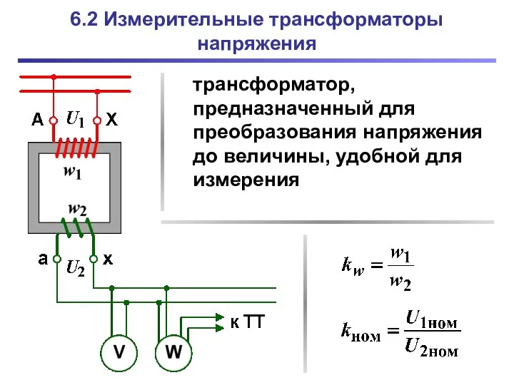 6.2 Измерительные трансформаторы напряжения трансформатор, предназначенный для преобразования напряжения до величины, удобной для измерения