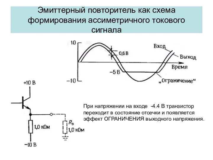 Эмиттерный повторитель как схема формирования ассиметричного токового сигнала При напряжении на