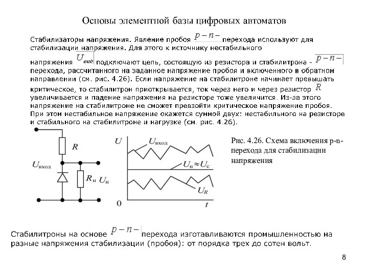 Рис. 4.26. Схема включения p-n- перехода для стабилизации напряжения