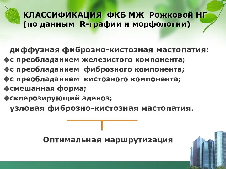 КЛАССИФИКАЦИЯ ФКБ МЖ Рожковой НГ (по данным R-графии и морфологии) диффузная