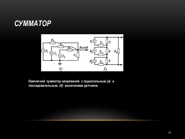 СУММАТОР Омический сумматор напряжений с параллельным (а) и последовательным (б) включением датчиков