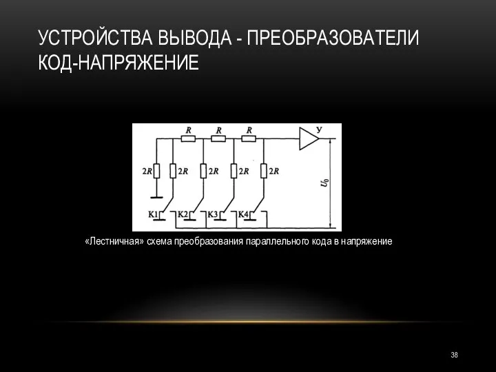 УСТРОЙСТВА ВЫВОДА - ПРЕОБРАЗОВАТЕЛИ КОД-НАПРЯЖЕНИЕ «Лестничная» схема преобразования параллельного кода в напряжение