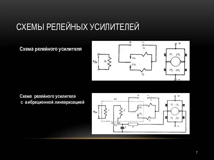 СХЕМЫ РЕЛЕЙНЫХ УСИЛИТЕЛЕЙ Схема релейного усилителя Схема релейного усилителя с вибрационной линеаризацией