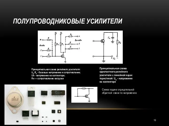 ПОЛУПРОВОДНИКО­ВЫЕ УСИЛИТЕЛИ Принципиальная схема релейного усилителя: Uб.Rб - базовые напряжение и