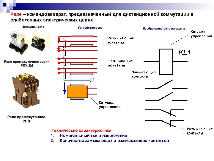 Реле – командоаппарат, предназначенный для дистанционной коммутации в слаботочных электрических цепях