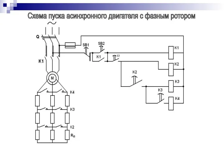 Схема пуска асинхронного двигателя с фазным ротором