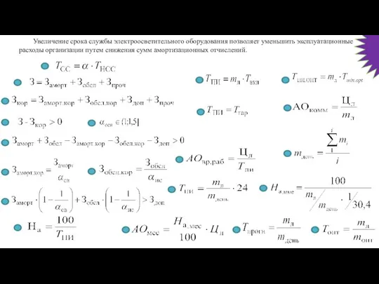 ; %/месяц; %/месяц; Увеличение срока службы электроосветительного оборудования позволяет уменьшить эксплуатационные