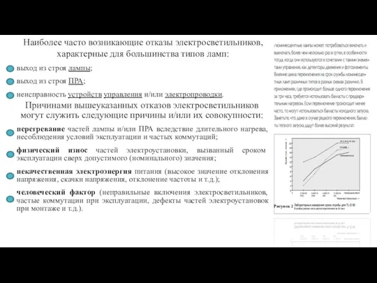 Наиболее часто возникающие отказы электросветильников, характерные для большинства типов ламп: выход