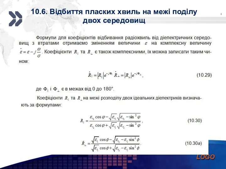 10.6. Відбиття пласких хвиль на межі поділу двох середовищ