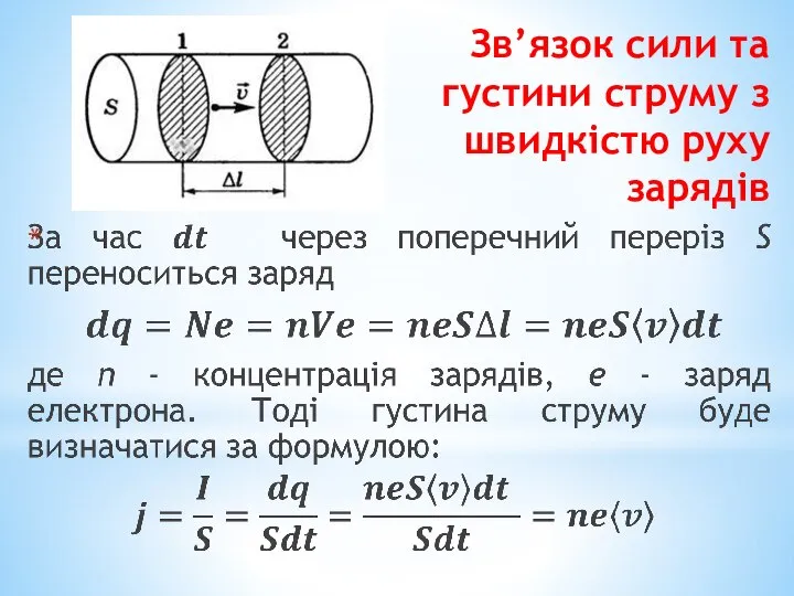 Зв’язок сили та густини струму з швидкістю руху зарядів