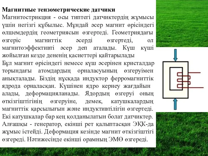 Магнитные тензометрические датчики Магнитострикция - осы типтегі датчиктердің жұмысы үшін негізгі