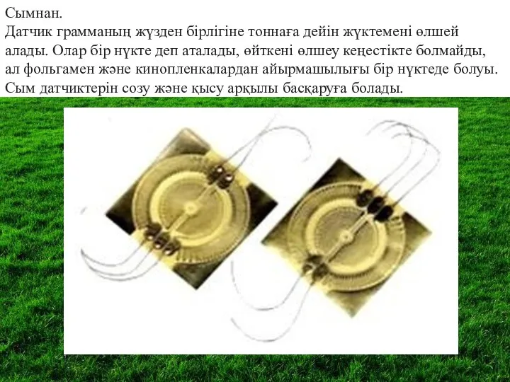 Сымнан. Датчик грамманың жүзден бірлігіне тоннаға дейін жүктемені өлшей алады. Олар