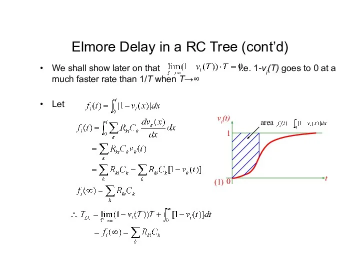 Elmore Delay in a RC Tree (cont’d) We shall show later