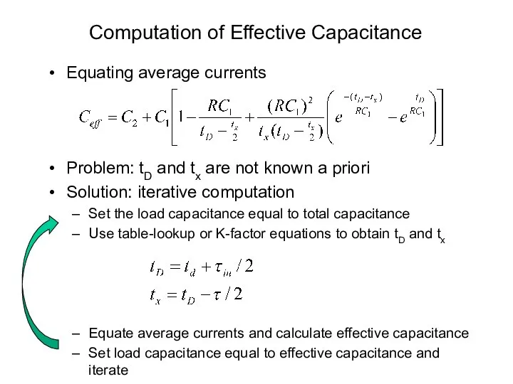 Computation of Effective Capacitance Equating average currents Problem: tD and tx