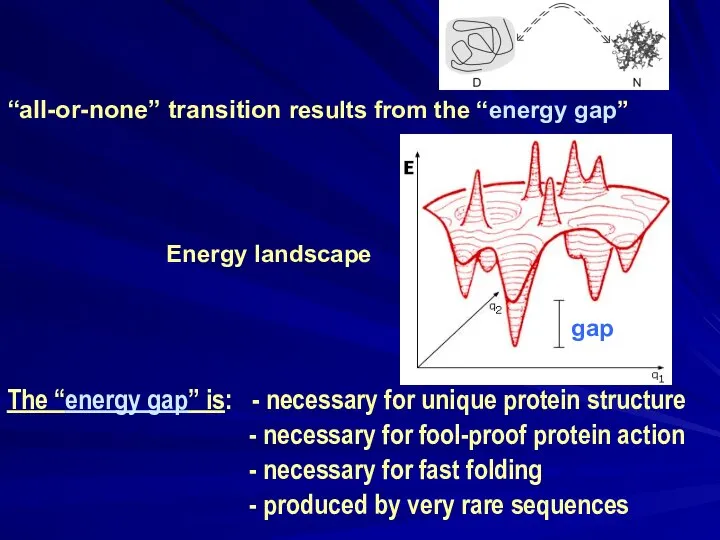 “all-or-none” transition results from the “energy gap” Energy landscape The “energy