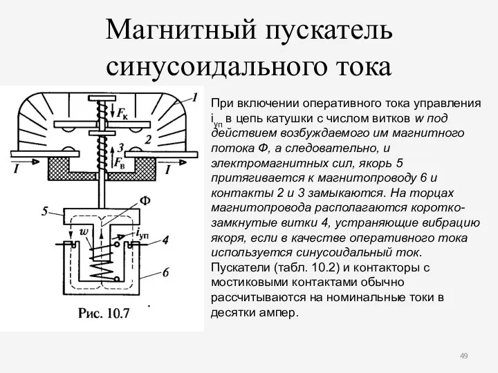 Магнитный пускатель синусоидального тока При включении оперативного тока управления iуп в