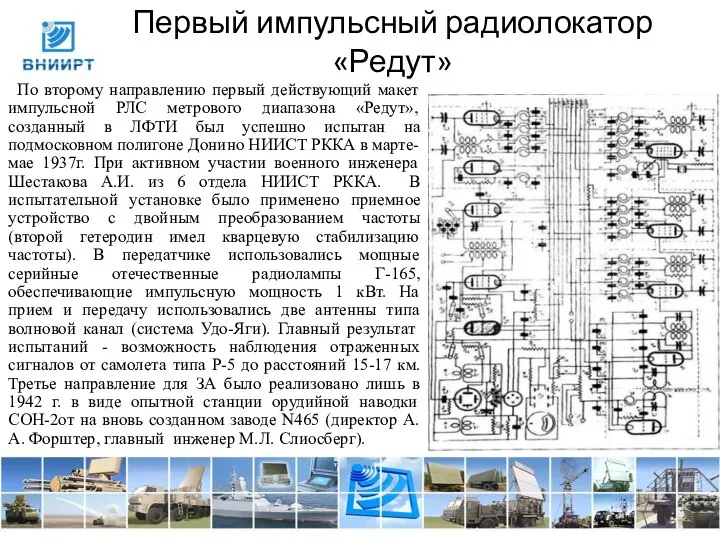 Первый импульсный радиолокатор «Редут» По второму направлению первый действующий макет импульсной