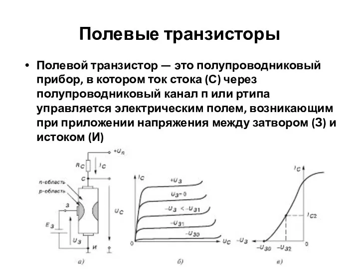 Полевые транзисторы Полевой транзистор — это полупроводниковый прибор, в котором ток