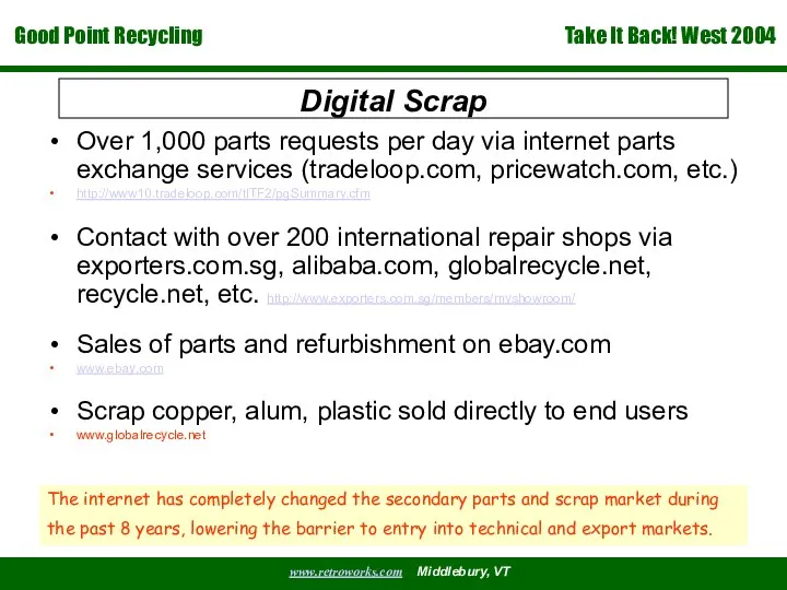 Digital Scrap Over 1,000 parts requests per day via internet parts