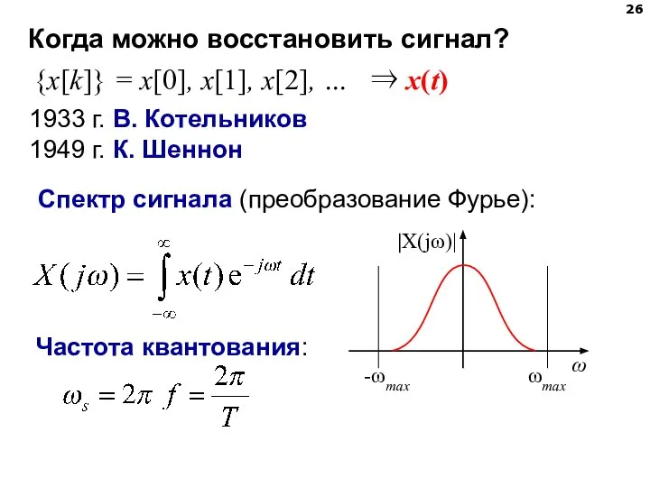 Когда можно восстановить сигнал? {x[k]} = x[0], x[1], x[2], … ⇒