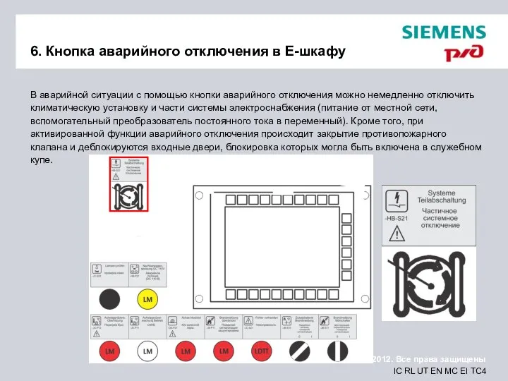 6. Кнопка аварийного отключения в E-шкафу В аварийной ситуации с помощью