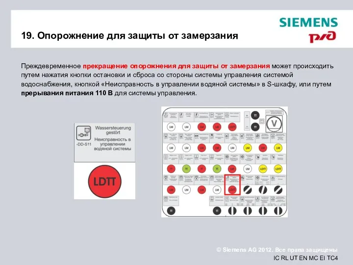 19. Опорожнение для защиты от замерзания Преждевременное прекращение опорожнения для защиты