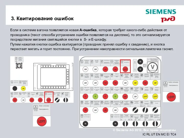 3. Квитирование ошибок Если в системе вагона появляется новая А-ошибка, которая