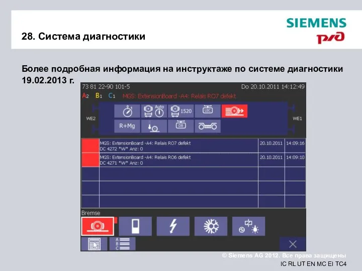 28. Система диагностики Более подробная информация на инструктаже по системе диагностики 19.02.2013 г.