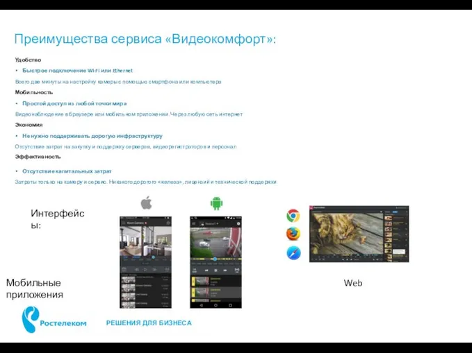 Преимущества сервиса «Видеокомфорт»: Удобство Быстрое подключение Wi-Fi или Ethernet Всего две