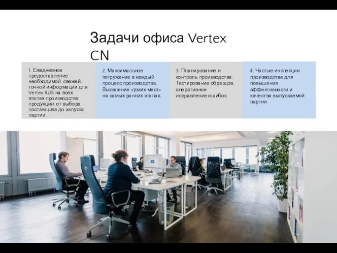 Задачи офиса Vertex CN 1. Ежедневное предоставление необходимой, свежей, точной информации