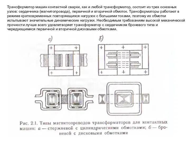 Трансформатор машин контактной сварки, как и любой трансформатор, состоит из трех