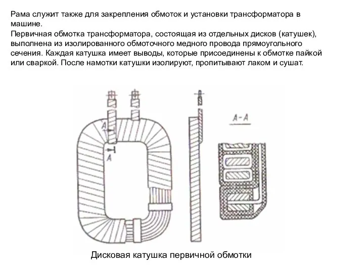 Рама служит также для закрепления обмоток и установки трансформатора в машине.