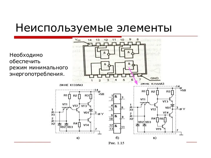 Неиспользуемые элементы Необходимо обеспечить режим минимального энергопотребления.