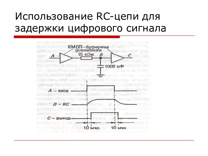 Использование RC-цепи для задержки цифрового сигнала