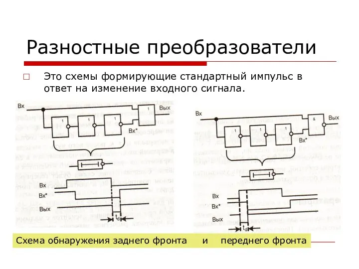 Разностные преобразователи Это схемы формирующие стандартный импульс в ответ на изменение